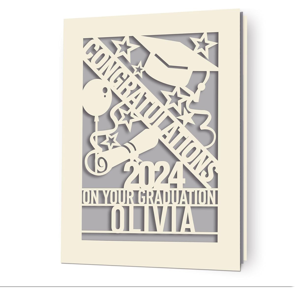 EDSG Graduation Card 2024 Personalized Graduation Gift Graduation Card Congratulations on Graduation Paper Cut Graduation Card for High School College Girlfriend Son Daughter Classmate (Gray)