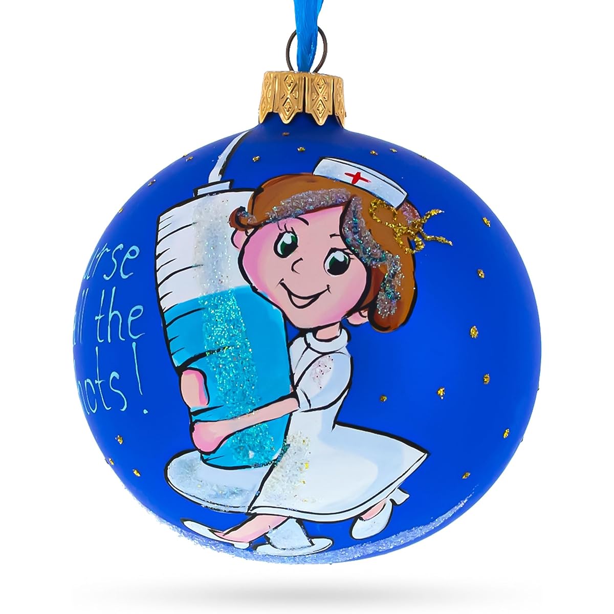 Medical Professional Nurse with Syringe Blown Glass Ball Christmas Ornament 3.25 Inches
