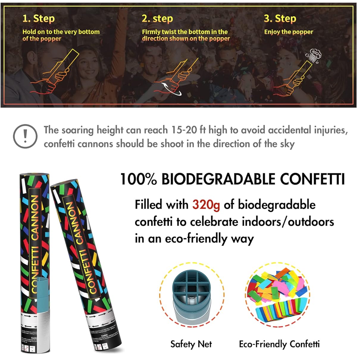 Confetti Cannons EFFIELER Multicolor Confetti Poppers (5 Pack) 100% Biodegradable Air Powered Party Poppers Perfect for Birthdays, Graduations, New Year's Eve and Other Parties and Celebrations