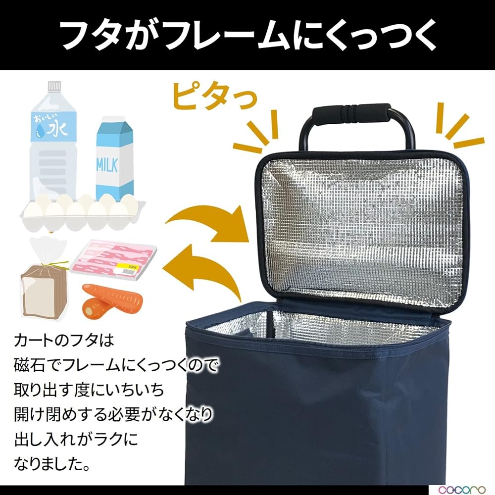 Rep Shopping Cart Folding (with sub bag) Can be hung on the cart Cool/Heat Insulating Lightweight Shopping Cart Gift for the Elderly COCORO Navy 6850NV