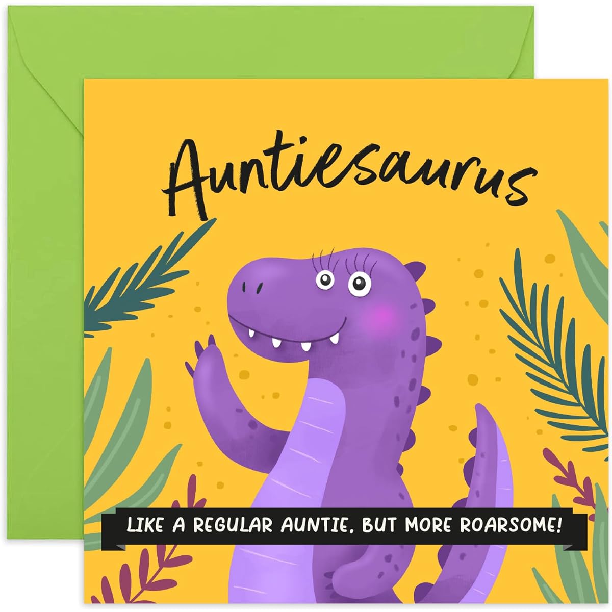 Old English Co. Dinosaur Auntie Birthday Card - Fun Birthday Greeting Card for Auntie | Cute Auntie Card for Niece and Nephew | Blank Inside & Envelope Included