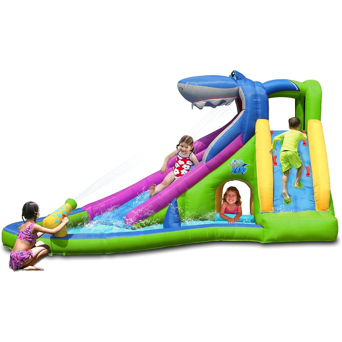 ACTION AIR Inflatable Water Slide Bounce House Slide Dry & Wet Shark Water Slide Outdoor Summer Fun Great Gift for Kids (AM0417)
