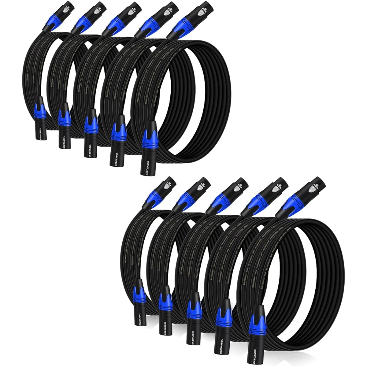 XLR Cables 10ft 10 Pack Microphone Cable 10ft 3 Pin Male to Female XLR Microphone DMX Cord - Black Braid