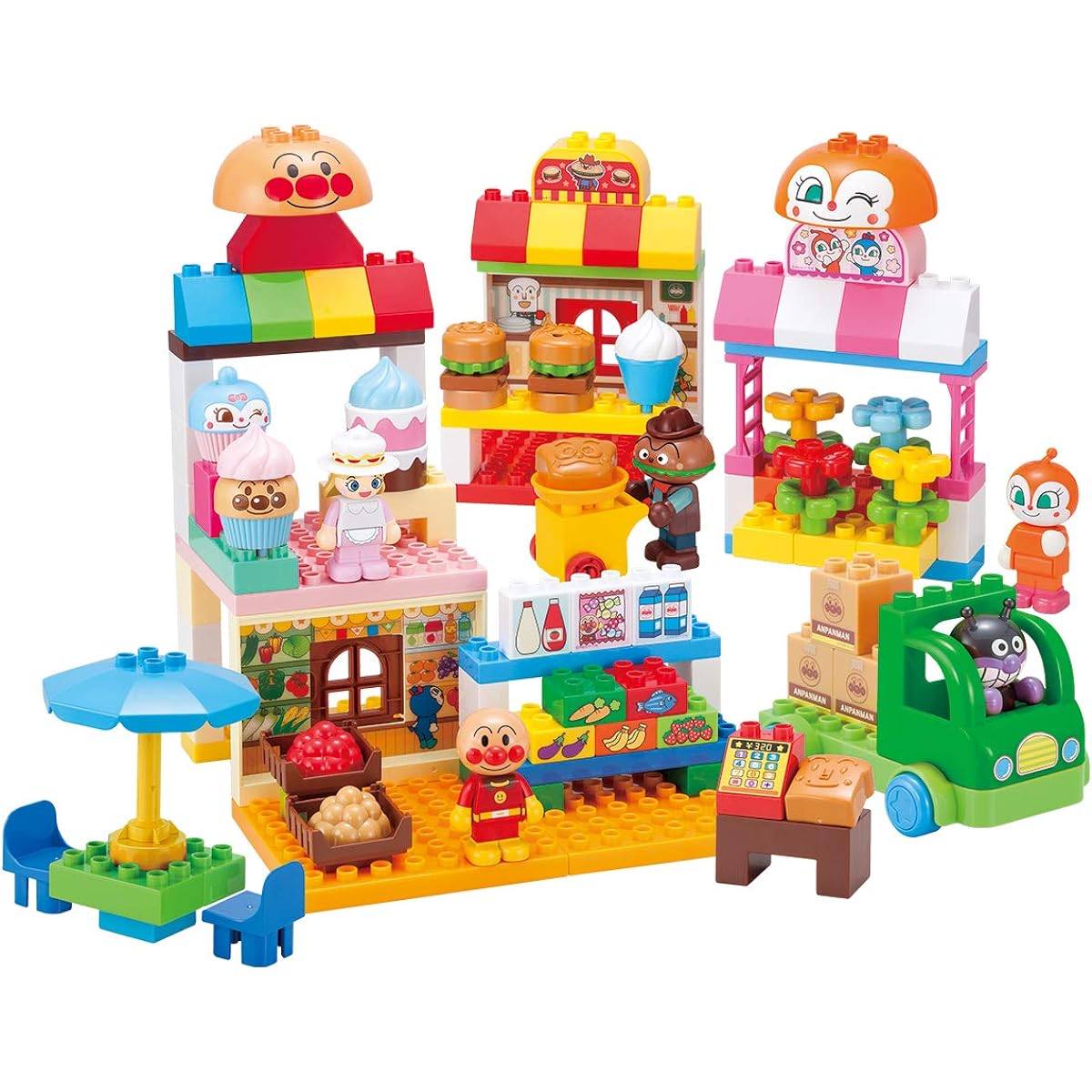 BANDAI Anpanman Block Lab Anpanman and Everyone's Shop Plenty of Blocks DX