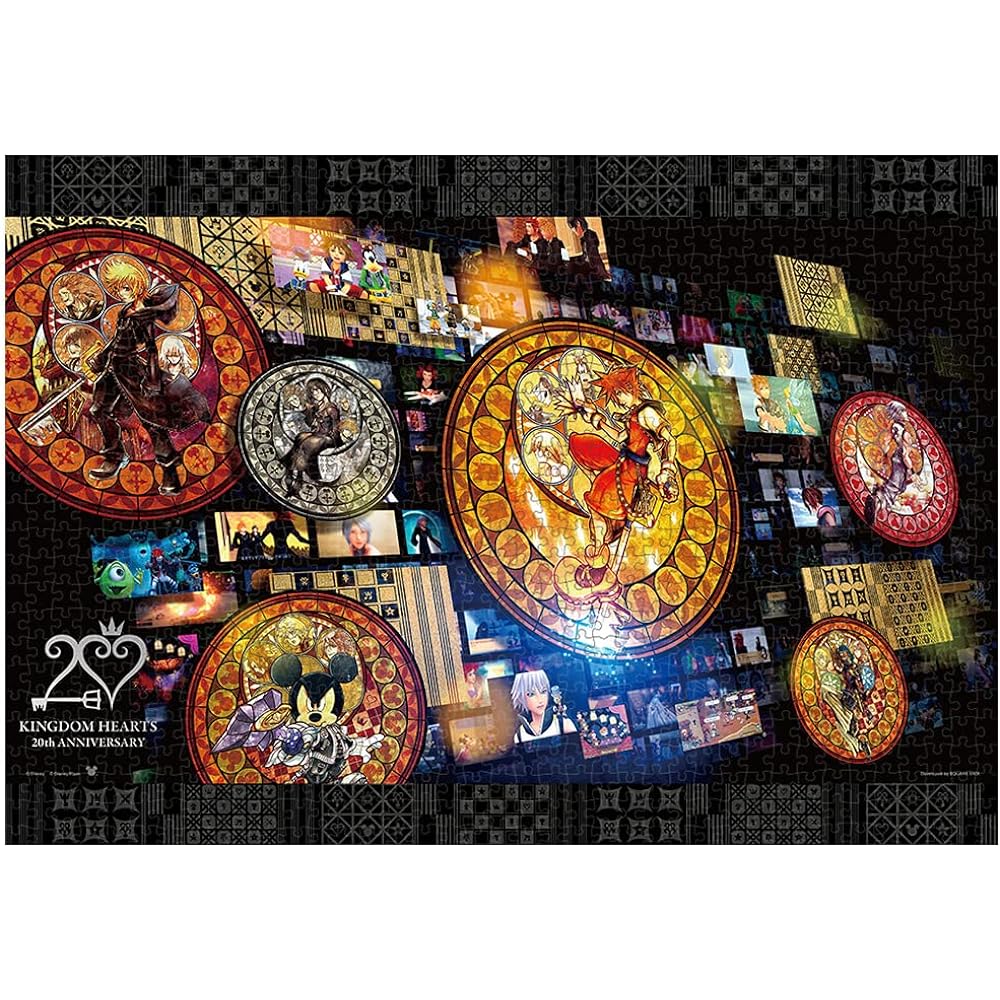 1000 Piece Jigsaw Puzzle Disney Kingdom Hearts/20th Anniversary <Stained Glass> (51 x 73.5cm) & Wooden Puzzle Frame Disney Exclusive for 1000 Pieces Brown (51x73.5cm) [Set Purchase]
