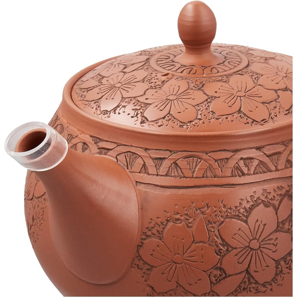 Yamakiikai Teapot Brown 230cc Shoki Vermillion Cherry Blossom Carving Teapot M41