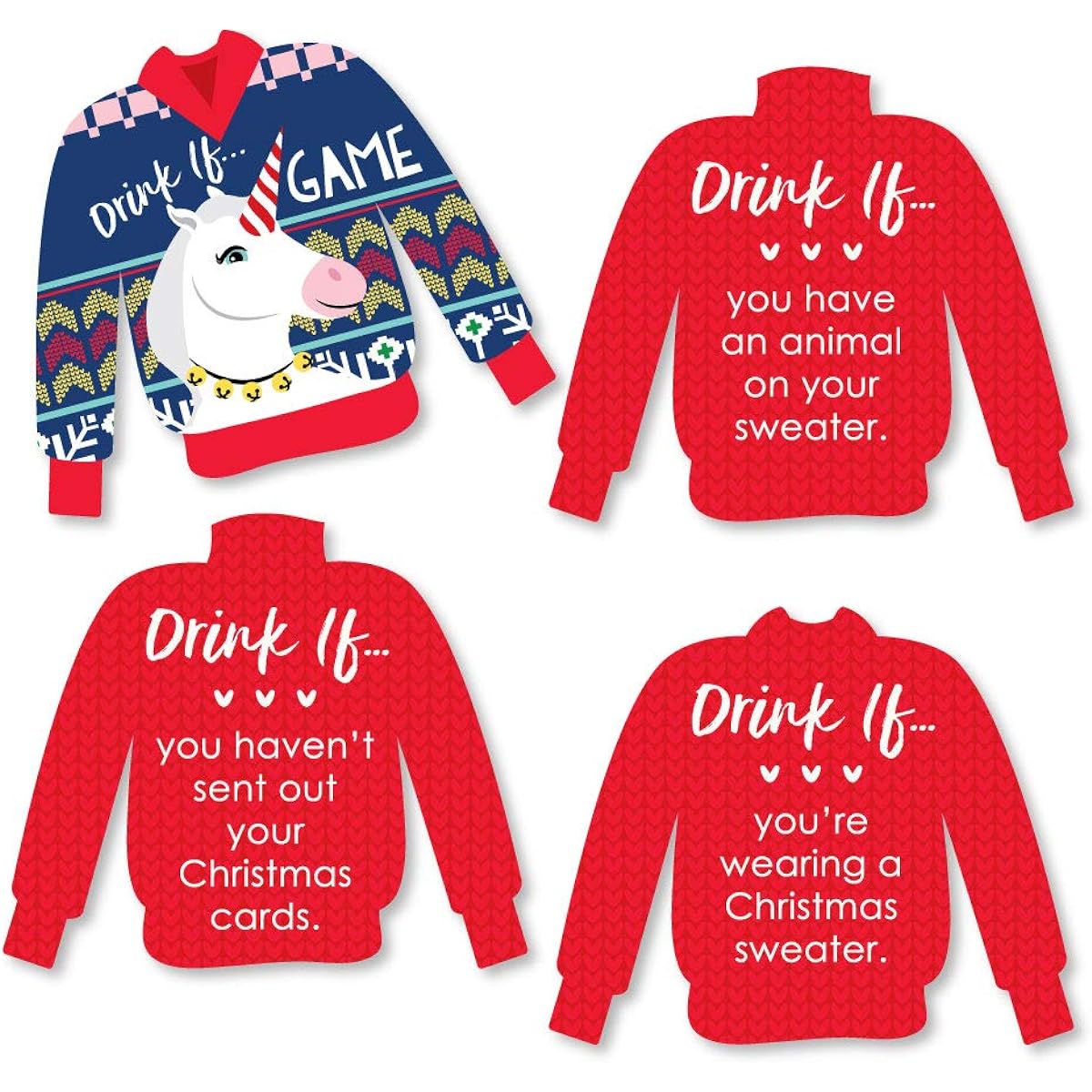 Big Dot of Happiness Drink If Game - Wild and Ugly Sweater Party - Holiday and Christmas Animal Party Game - 24 Count