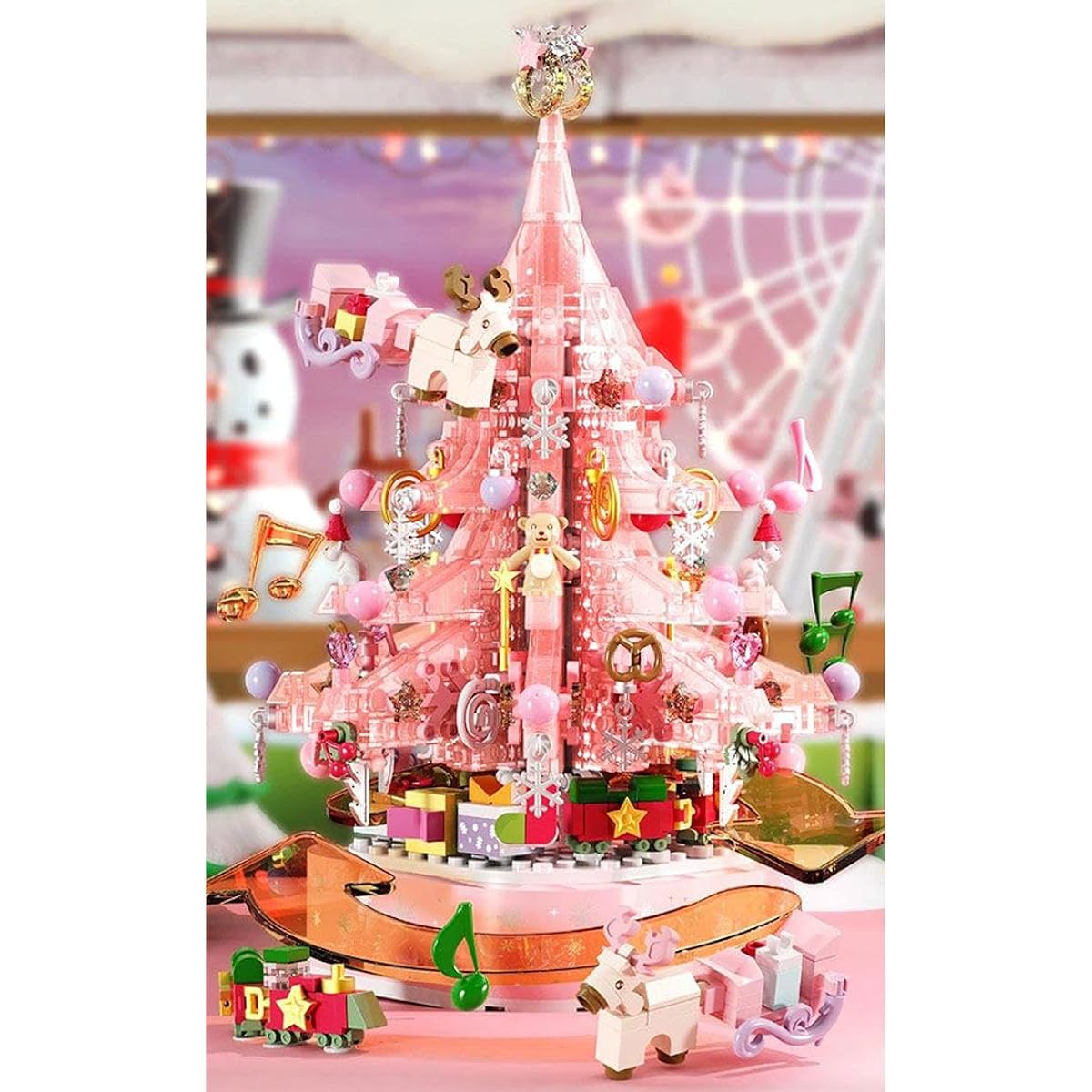 Aetheria Crystal Christmas Tree Music Box Building Set with Lights, 675 Pieces MOC DIY Assembly Pink Music Box Bricks Set 2023 Christmas Building Toy 15.5 x 15.5 x 27cm LGC151174LVJ1T5