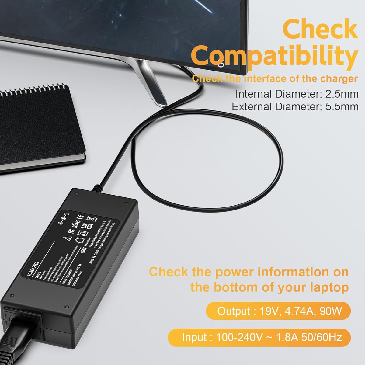 19V AC/DC Adapter TV Power Cord for Westinghouse 24 32 40 42 46" LD-3240 LD-3255VX LD-3235 LD-3237 LD-3255VX LD-3257 UW32S3PW UW32S3PW Model# FSP09 0-DMBF1 LED HDTV LCD Power S