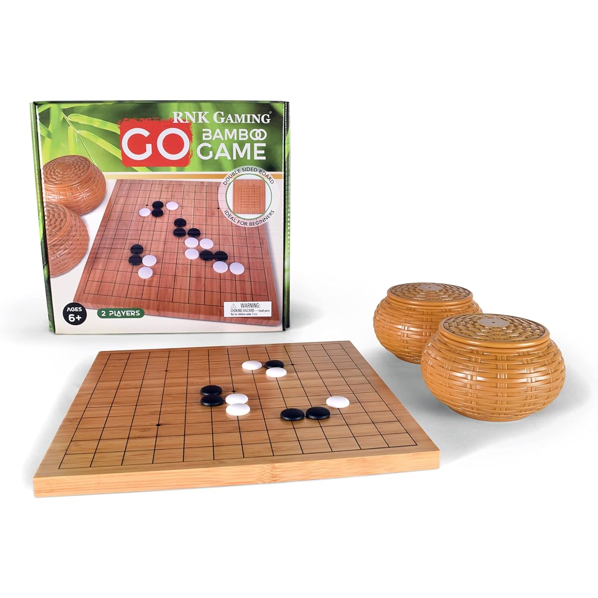 RNK Gaming Beginner Go Game Set Reversible Bamboo 13 x 13 / 9 x 9 Grid Go Board Bowl Single Convex Melamine Stone