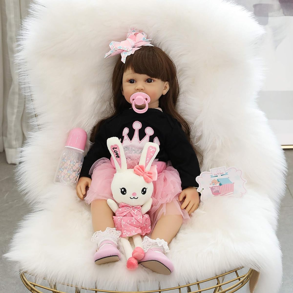ANANO Lifelike Baby Girl Doll 24inch 60cm Cute Toddler-Like Baby Doll Vinyl Silicone Weighted Long Hair Baby