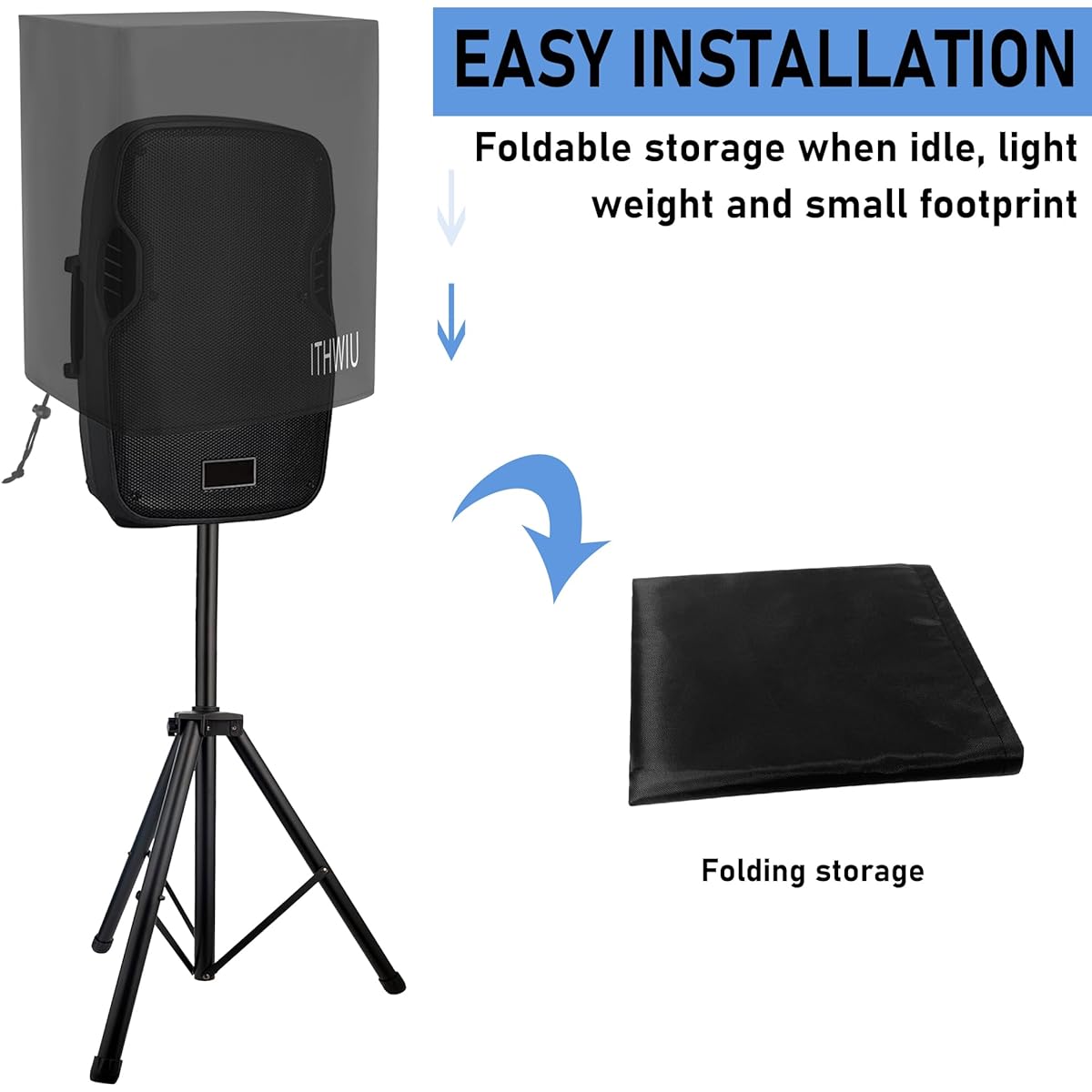 ITHWIU 15" PA/DJ Lightweight Power Speaker Cover for Stand Mount Speakers - Tear Proof, UV Resistant, Waterproof with Adjustable Drawstring, Black
