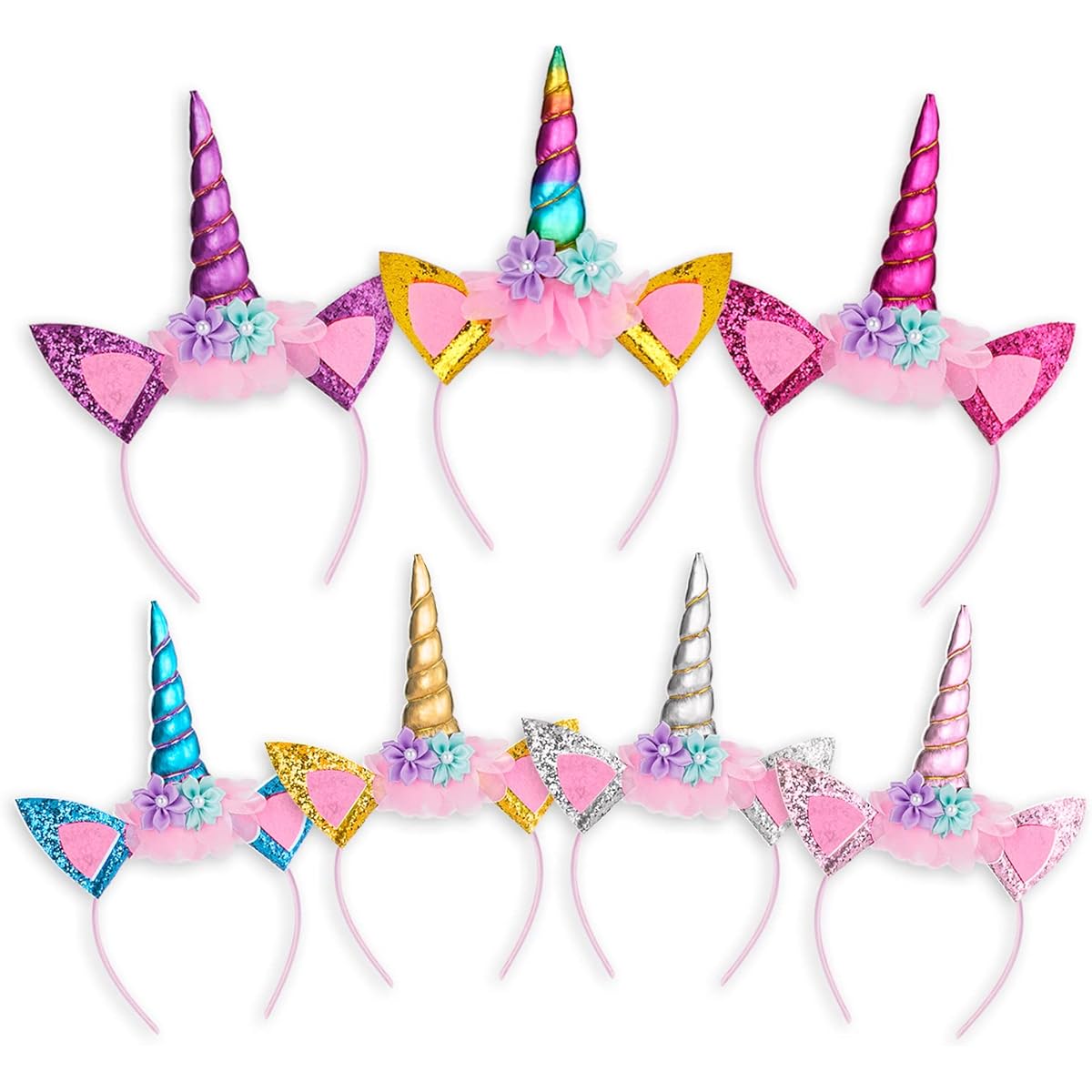 Ideal Swan Unicorn Headbands 14 Pieces - Unicorn Party Supplies Rainbow Gold Horn Unicorn Decorations