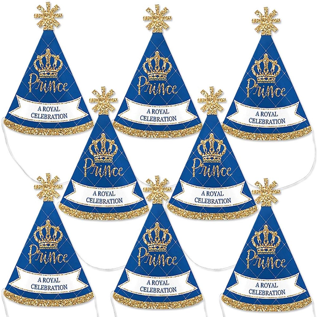 Royal Prince Charming - Mini Cone Baby Shower or Birthday Party Hats - Small Little Party Hats - Set of 10
