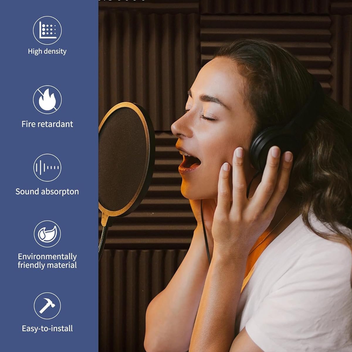 KOIGO Acoustic Foam Panels 2" x 12" x 12" Wedge Design Acoustic Panels Sound Absorbing Foam High Density Flame Retardant Sound Insulating Foam Panels for Walls and Ceilings Pack of 12