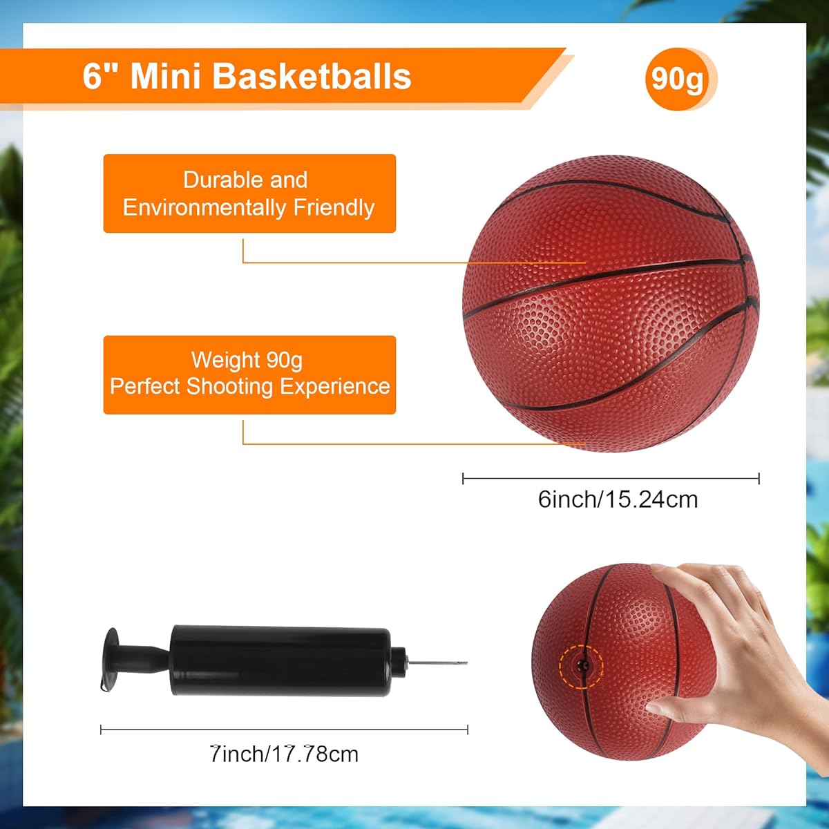 Vobab Mini Basketball Replacement 8.5" Mini Pool Basketball Ball Hoop Indoor Outdoor Toy All Standard Swimming Pool Basketball Hoop Pool Game Toy Water Game (2 Pack)