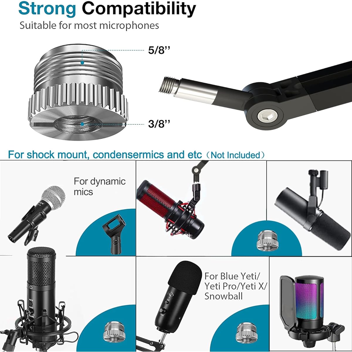 Aveek Boom Arm Microphone Stand, Adjustable Desktop Metal Microphone Arm for HyperX QuadCast/Blue Yeti/Shure SM7B/Rode NT1, Rotatable Scissor Mic Arm Stand for Gaming Streaming Podcasting YouTube