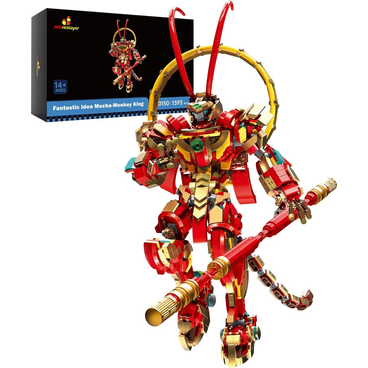 JMBricklayer Monkey King Mech Building Set for Adults and Kids 70150, Action Figure Mecha Robot Toy Classic Chinoiserie Warrior Collectible Model Kit Cool Mecha Display Gift for Boys Girls