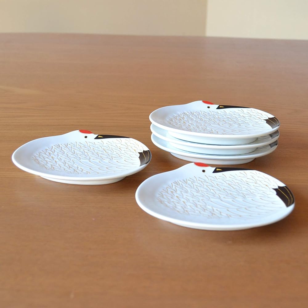 New Year tableware, Japanese tableware, small plates, cranes, lucky charms, Arita ware, gold colored cranes, small plates, set of 5, gift box included