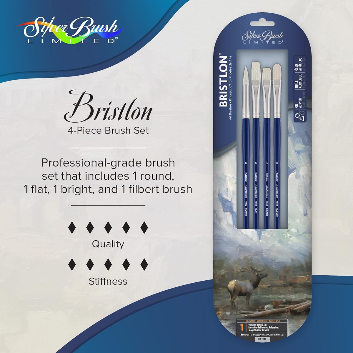 Silver Brush BR-1940 Bristlon Long Handle Brush Set, 4 Per Pack