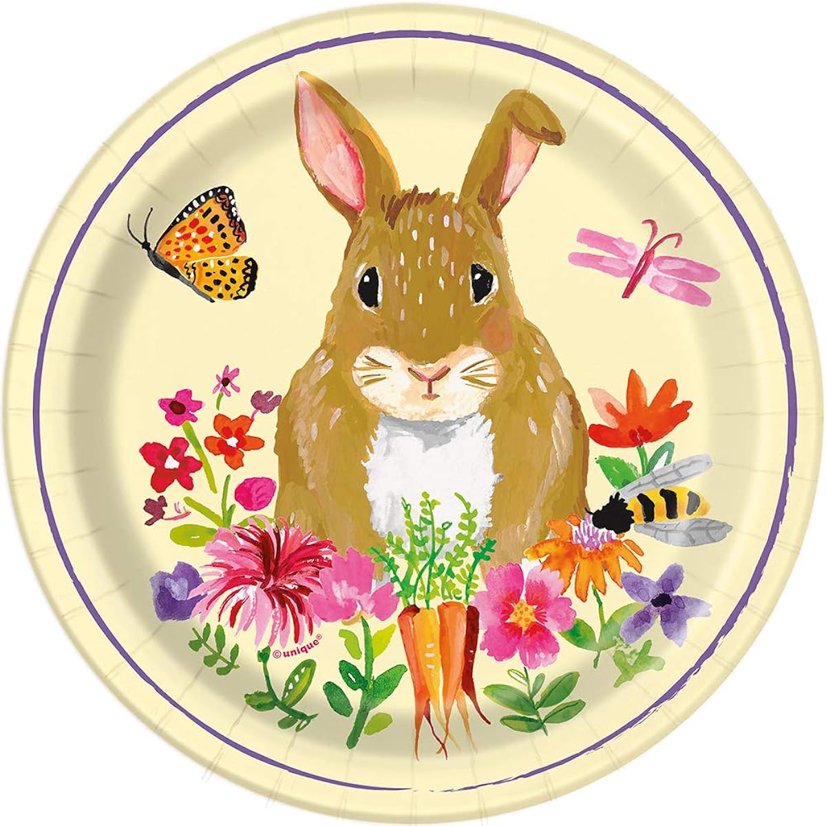 Unique Round Dessert Paper Plates - 7 Inch | Floral Easter Bunny | 8 Count