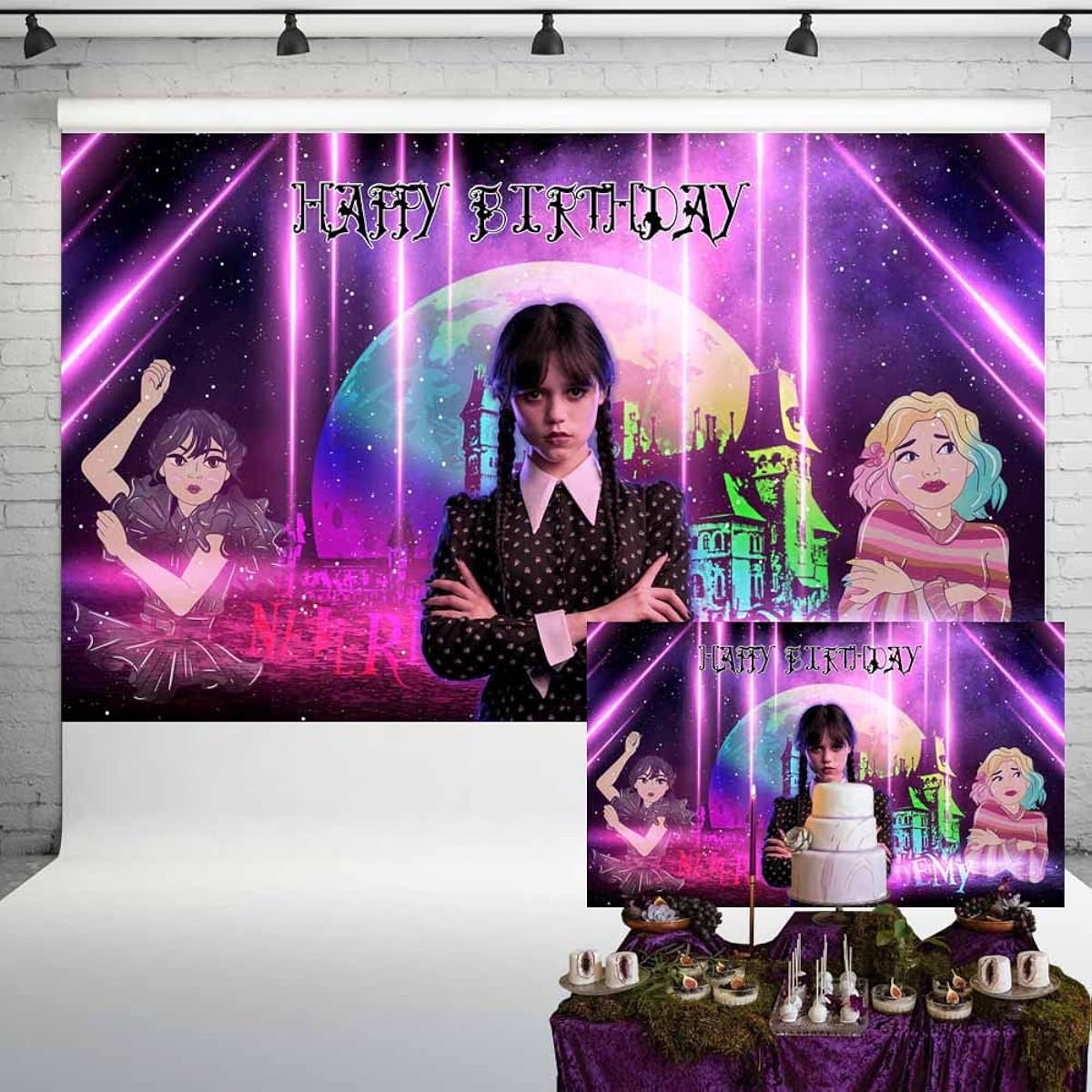 Wednesday Backdrop Birthday Party Wednesday Addams Party Decoration Photo Backdrop 5x3ft 42