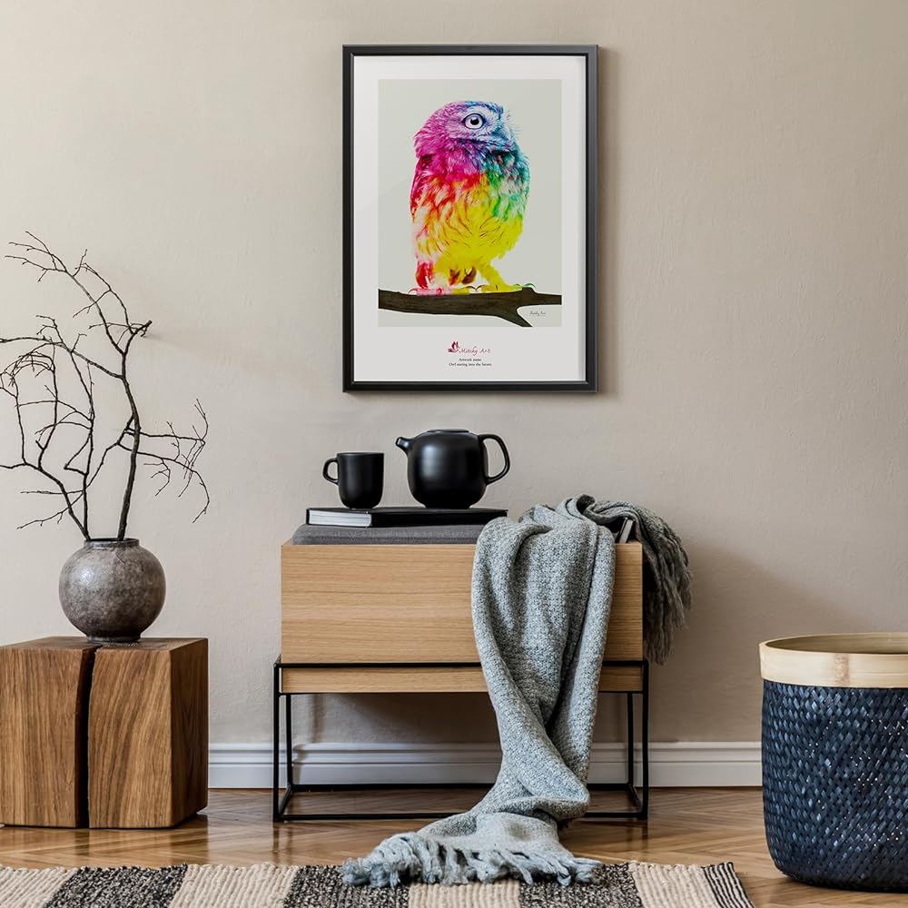 Painting "Owl Seeing the Future" Interior Wall Hanging Art Panel A3 Framed (Width 32cm x Height 43cm)