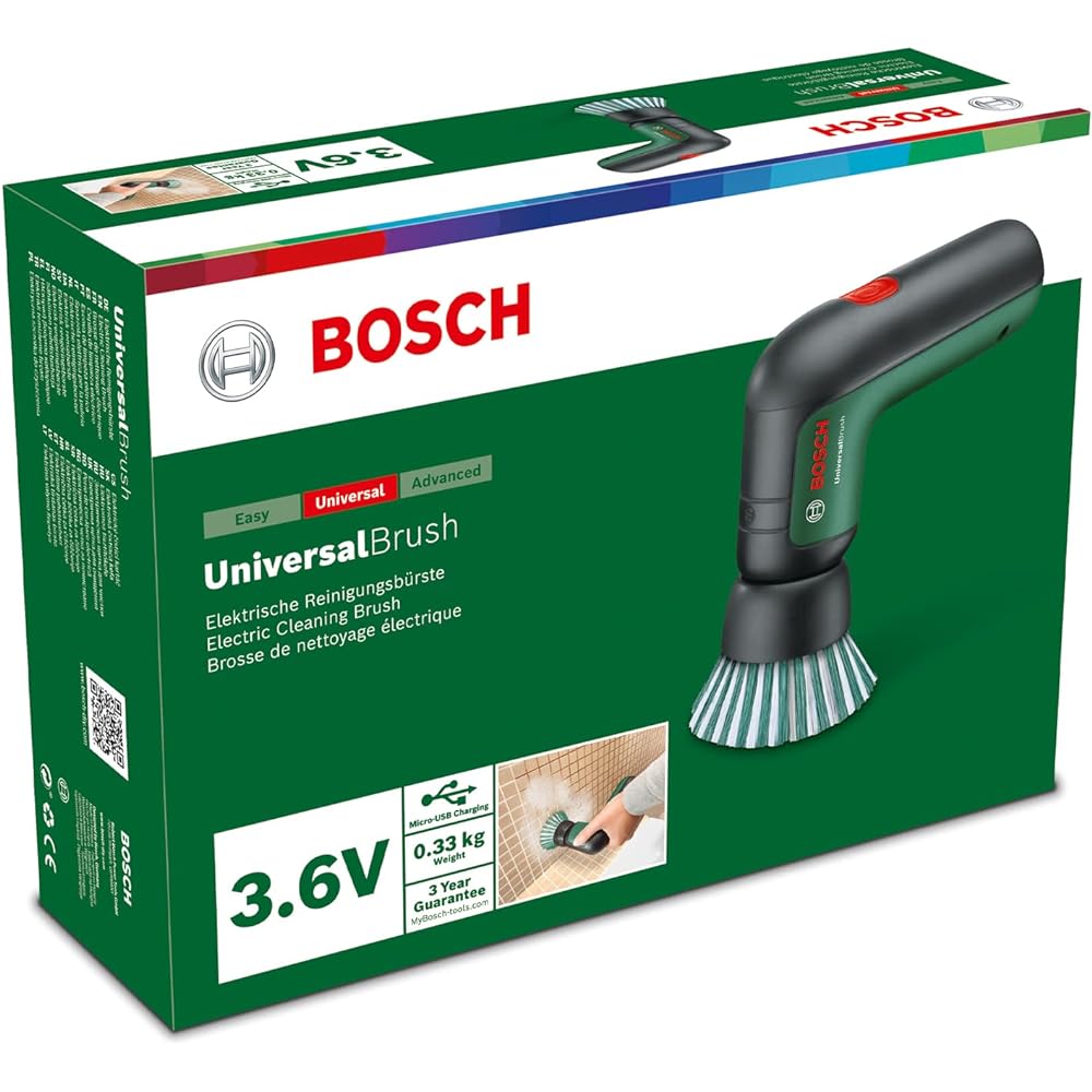 Bosch DIY 3.6V cordless cleaning brush (main body, hard brush, detail brush, pad holder, hard polishing pad, soft polishing pad, Micro USB cable included) BRUSH waterproof function Cleaning around water