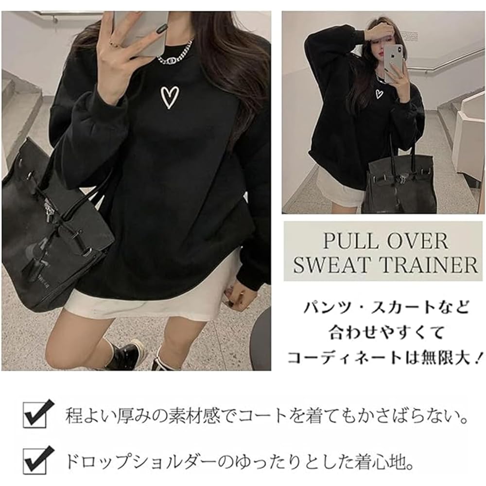[SLOW & MELLOW] Heart Logo Sweatshirt Women's Sweatshirt Korean Fashion Casual Pullover One Point Logo Simple Street Loose Tops 3 Colors