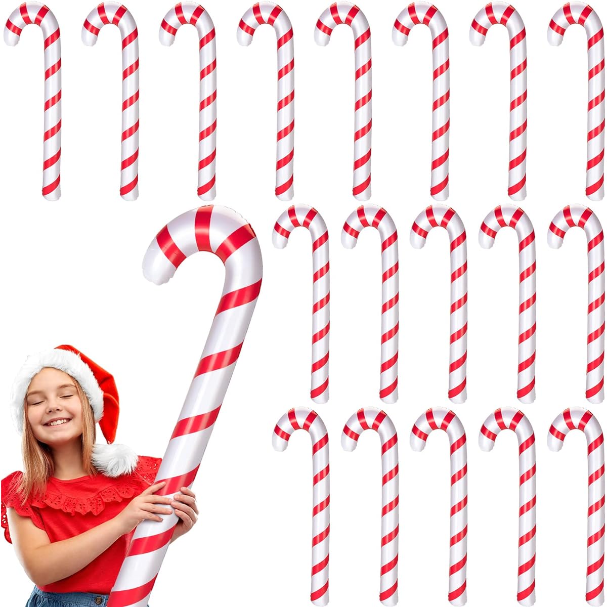 Vinsot 20pcs Inflatable Candy Canes Christmas Decorations Jumbo Balloons for Outdoor Holiday Yard Wooden Cane Home Lawn Christmas Party Toys 35inch White Red