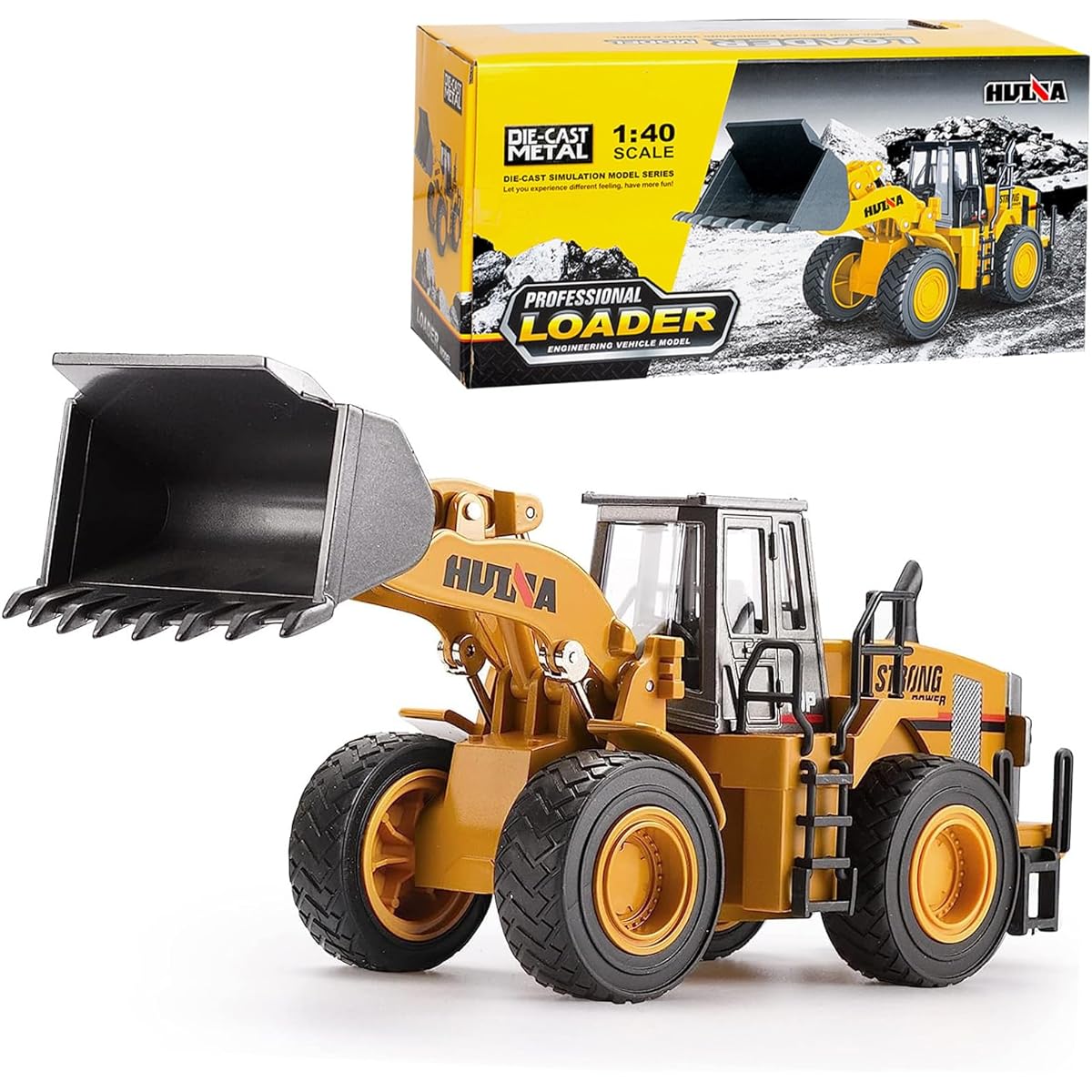 Gemini & Genius Construction Vehicle Loader Toy, 1/40 Scale Diecast Construction Site Wheeled Loader Alloy Model Toys for Kids Heavy Metal Dozer for Display and Collection (1-40 Front Loader)