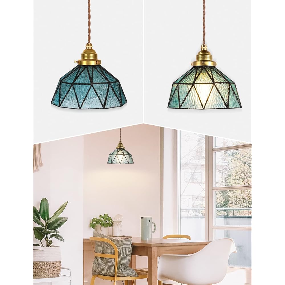 Pendant Light, Brass and Glass Hanging Light, Lighting Fixture, Ceiling Light, Lampshade, Scandinavian Retro Modern Light, Decorative Lamp, Stylish, Dining Table, Cafe Counter - Handmade Glass, E26 Base, LED Bulb Included