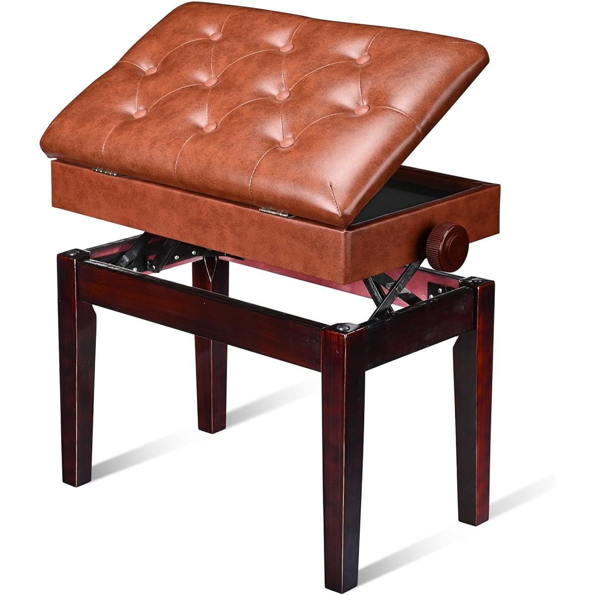 Piano Bench Height Adjustable Leather Padded Keyboard Organ Seat Throne Storage