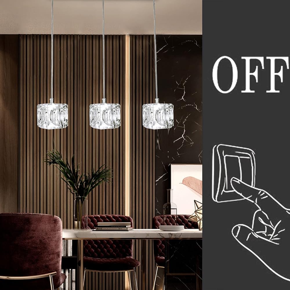 Hyochodo K-197-60DG3 Glass Pendant Light, Glass Cube, Ice Shape, Crystal Glass, No Construction Required, 3 Light Set, G4 LED Bulb, Ceiling Light, Hanging, Interior, Antique, Simple, Stylish, Modern, Living Room, Dining, Cafe, Light Bulb Included [Duct R