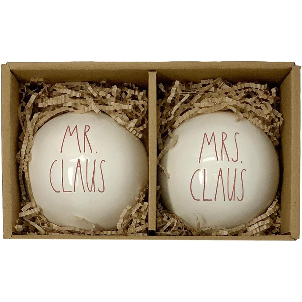 Rae Dunn by Magenta Mr Claus & Mrs Claus Christmas Ornaments Set of 2 - Artisan Collection - Beautiful White Red Letter Ceramic Holiday Tree Ornaments/Bulbs - Exceptional Works by Rae Dunn