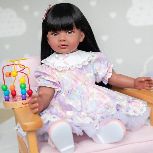 Angelbaby Reborn Toddler Doll Girl Black 24" Realistic African American Reborn Baby with Black Long Hair Soft Weighted Silicone Baby Doll Reborn Look