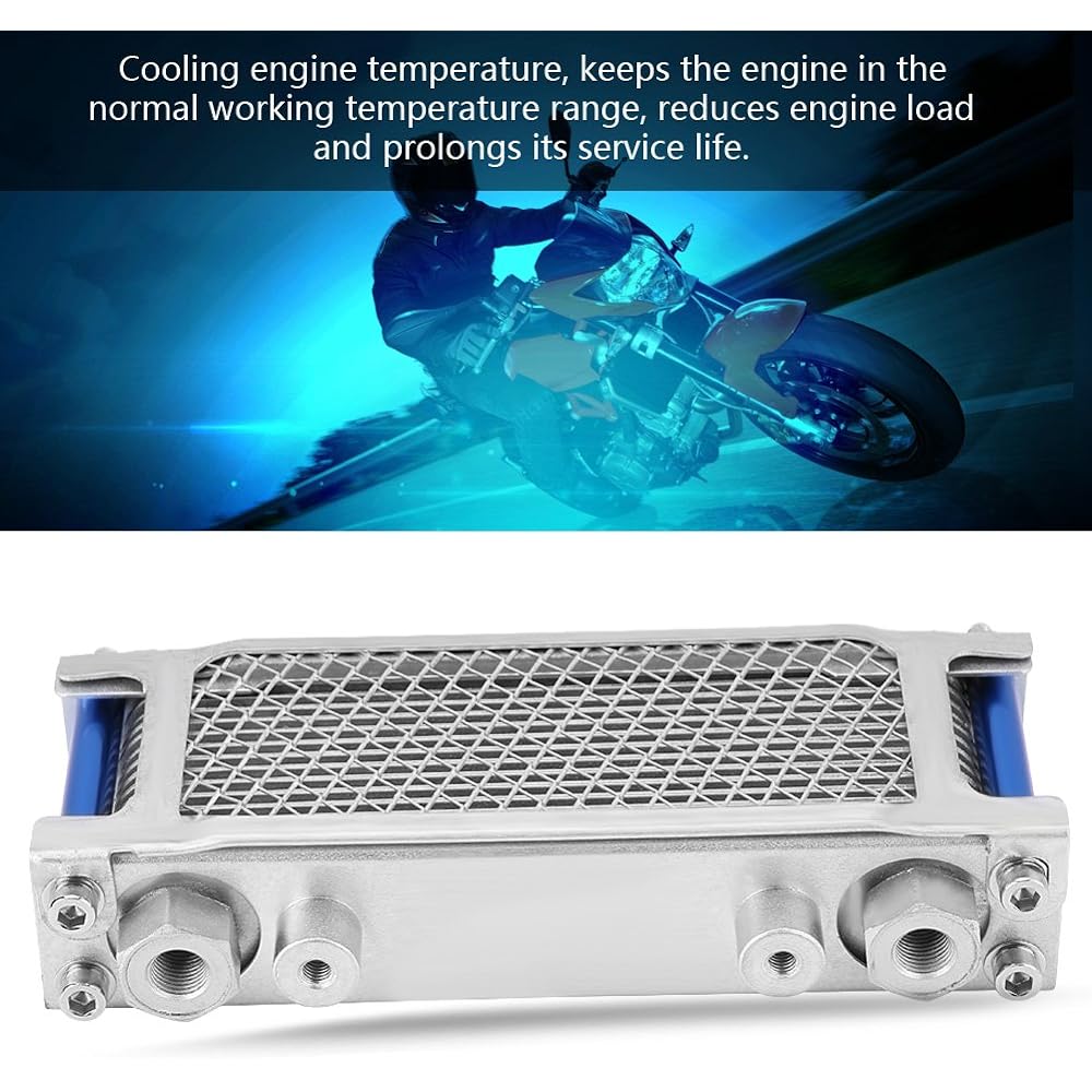 EBTOOLS Oil Cooler 80ml Capacity Motorcycle Engine Oil Radiator M12 x 1.25mm Thread Size Universal Bike Cooling System Kit 200 x 95 x45mm Fits Most Motorcycles, Dirt Bikes, Pit Bikes 50cc 125cc 140cc 150cc 200cc (Silver)