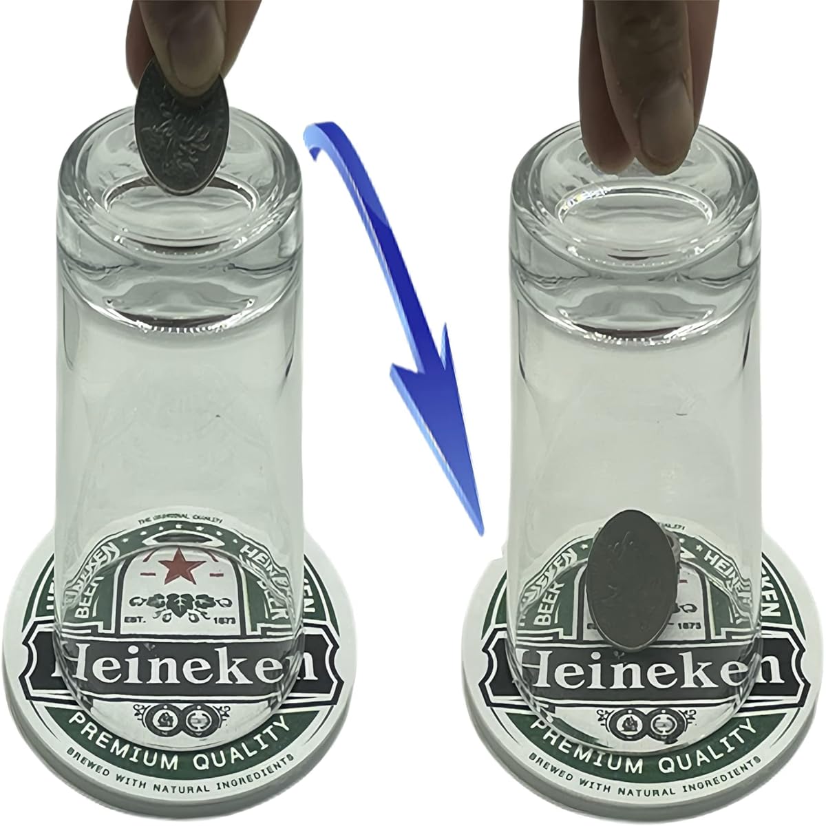 KNSHTH Coin Through Glass Cup Magic Tricks for Adults Close-up Coin Illusion Magic Props for Magicians (Green)