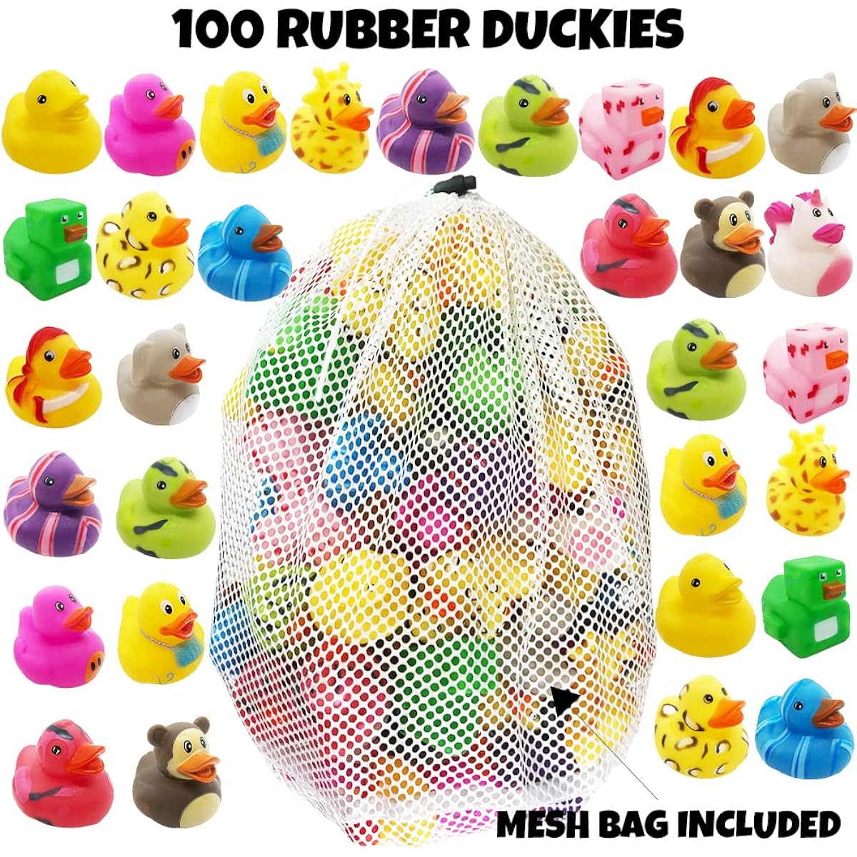 ArtCreativity Rubber Ducks for Kids (100 Pack) 17 Different Designs, Fun Carnival and Christmas Party Supplies, Birthday Party Favors for Boys and Girls