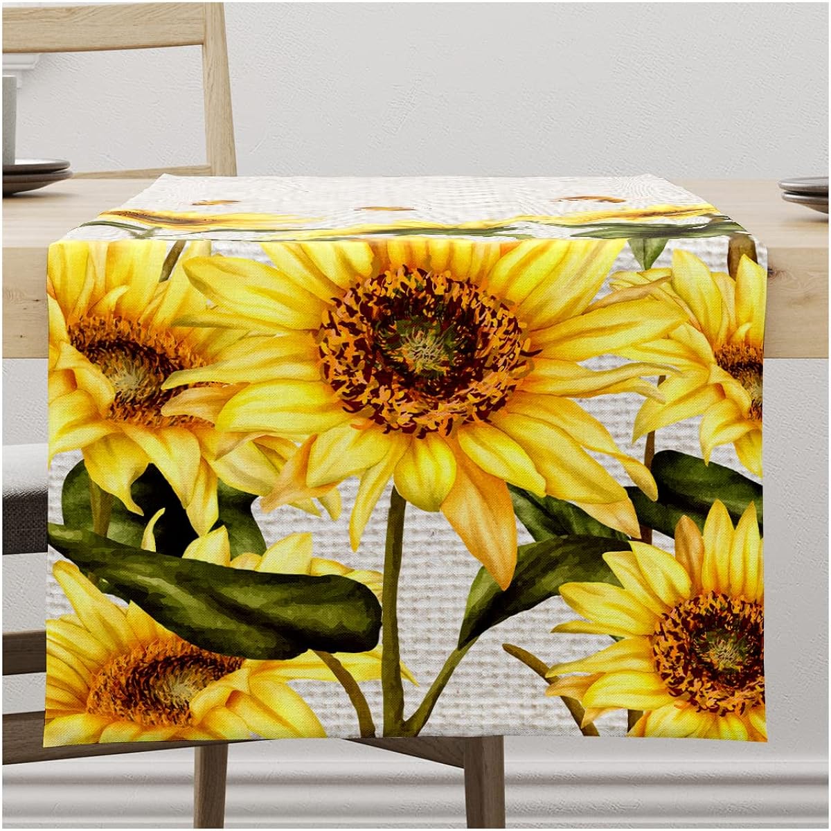 Farmhouse Classic Sunflowers and Bees Table Runner Rustic Sunflower Table Art Decor for Home Kitchen Restaurant 14x72 Inch