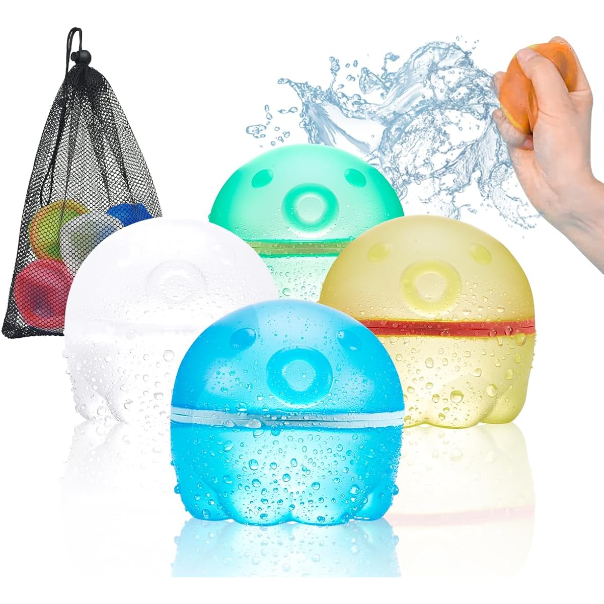 Reusable Water Balloons, Refillable Magnetic Water Balloons Self Seal Quick Fill for Kids/Adults with Mesh Bag (12pcs)