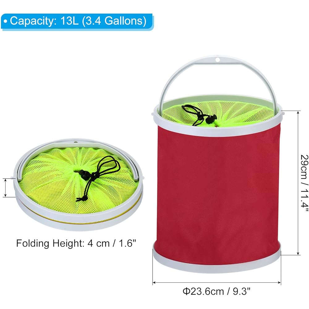 PATIKIL Water Tank Cleaning Bucket Footbath Bucket Foldable with Handle for Camping Car Wash 13L Red