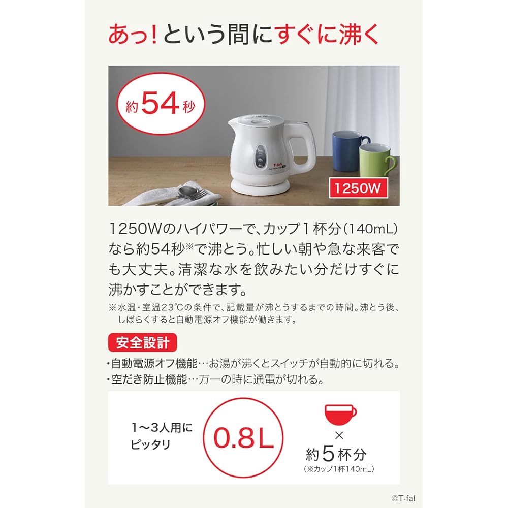 Tefal Electric Kettle 0.8L Apresia AG Plus Rock Antibacterial (Ag+) & Compact Pearl White KO4301JP