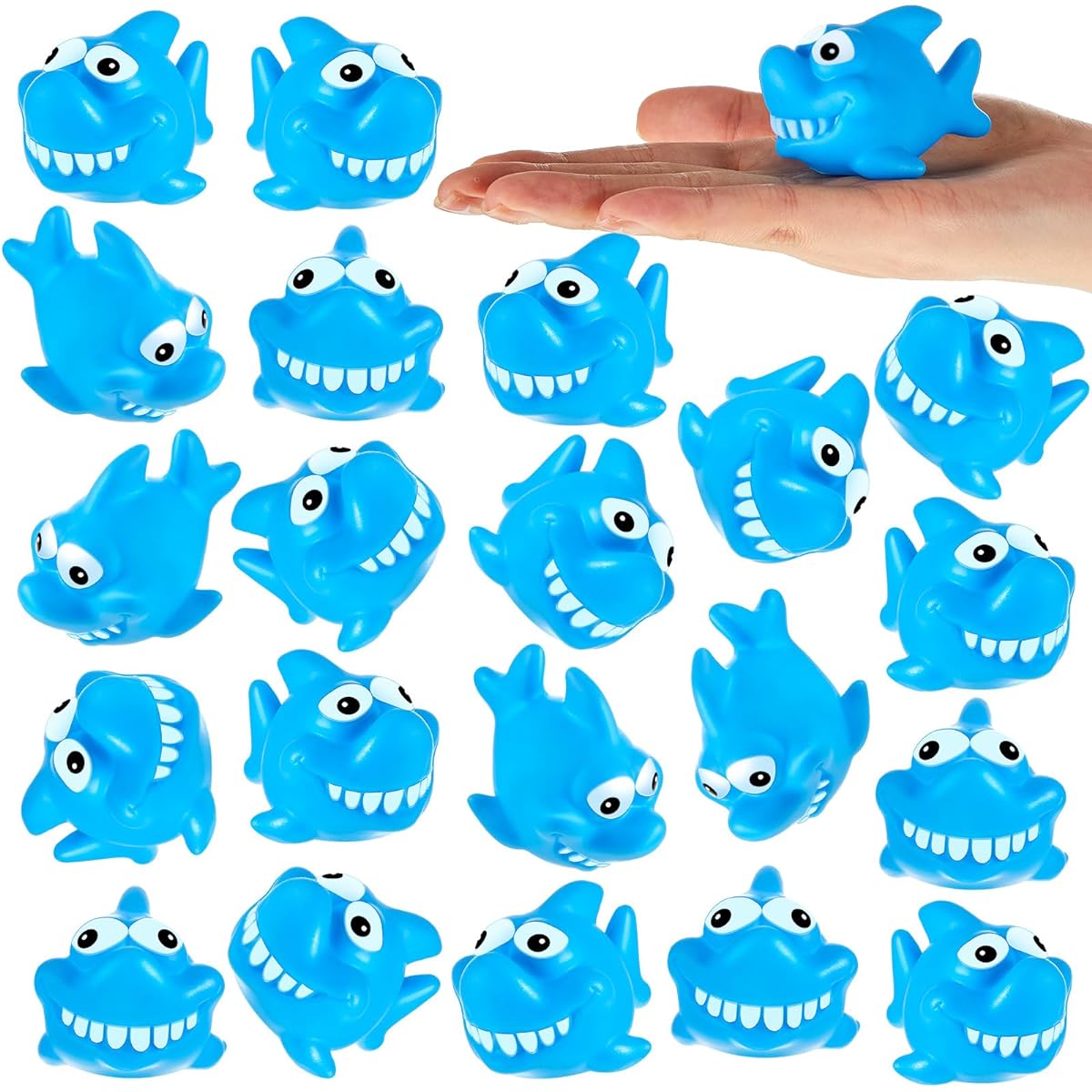 Motionchic Bulk Rubber Sharks 50pcs 2" Rubber Squirting Sharks Cute Shark Party Favors for Kids Summer Bathtub Toys Squeezable Squeaky Shark Bath Toys Swimming Pool Party Favor Bag Fillers