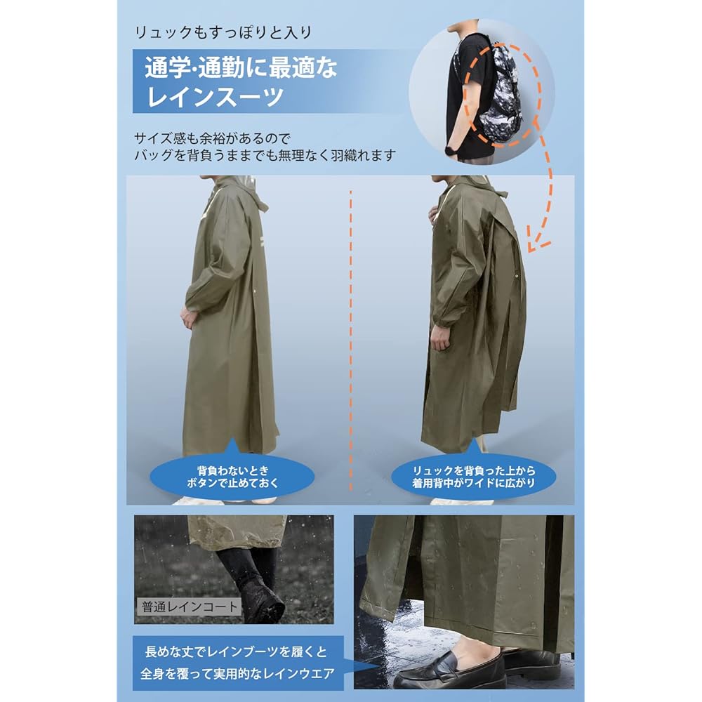 [Fltp] Raincoat for Men and Women [2024 New Double Transparent Rain Visor] Rain Wear, Compatible with Bicycles, Motorcycles, and Backpacks, Rain Poncho, Long Length, Large, Waterproof, Windproof, Rain Gear, Kappa, Super Water Repellent, Rainy Season Prot