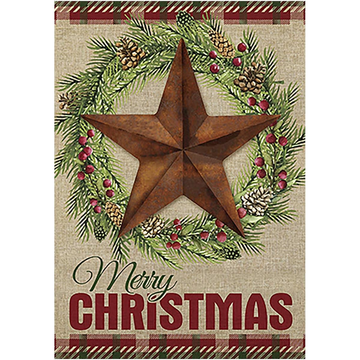 Morigins Barn Star Wreath Happy Winter Double Sided Merry Christmas House Flag 28 x 40 Inch