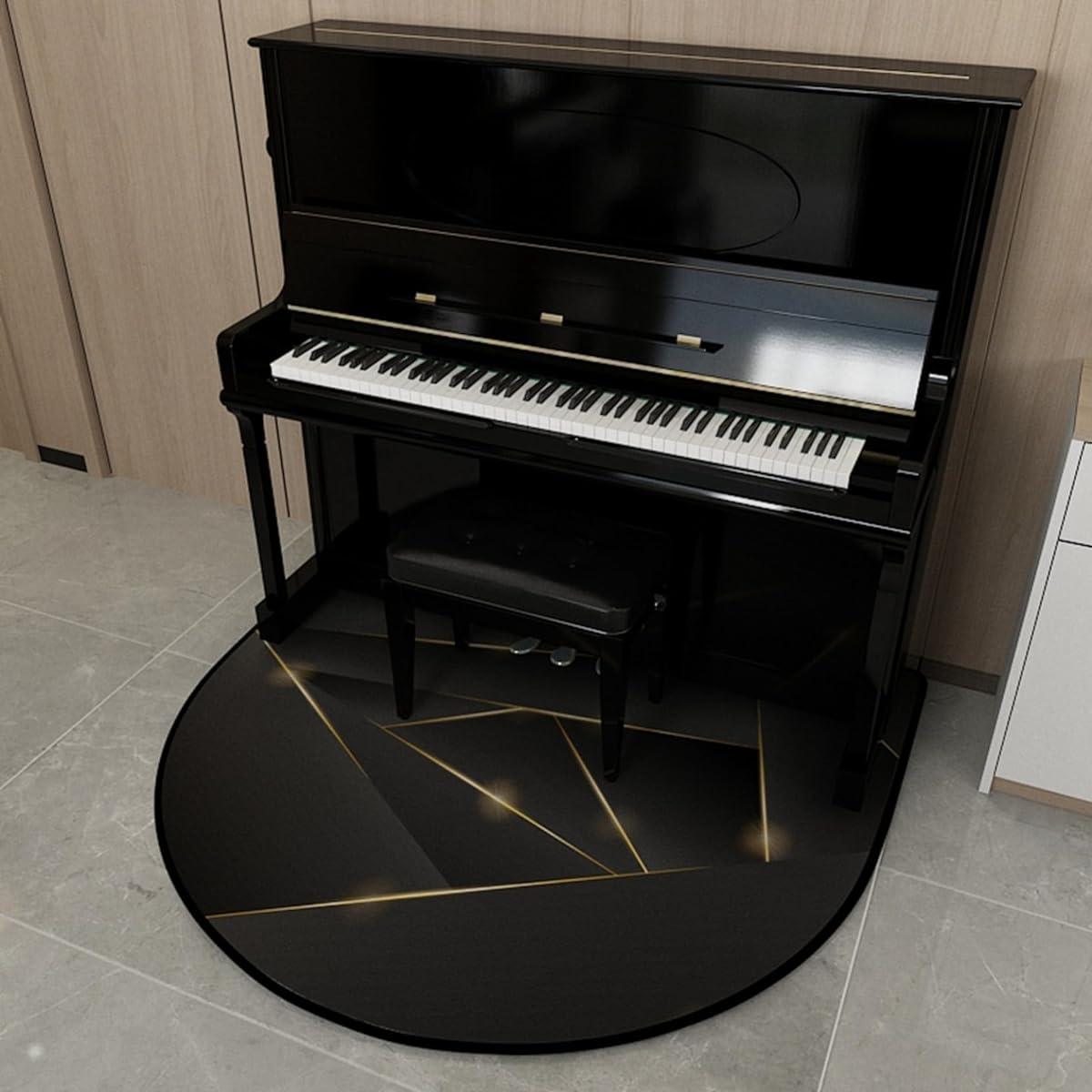 Piano Soundproof Carpet PVC Floral Pattern Piano Key Pattern Semicircle Electronic Piano Upright Piano Rug Carpet Piano Mat Soft Waterproof Easy to Clean Lightweight Anti-dent Non-slip Floor Soundproofing Dust Mite Resistant Hand Wash Bass Drum 140*160cm