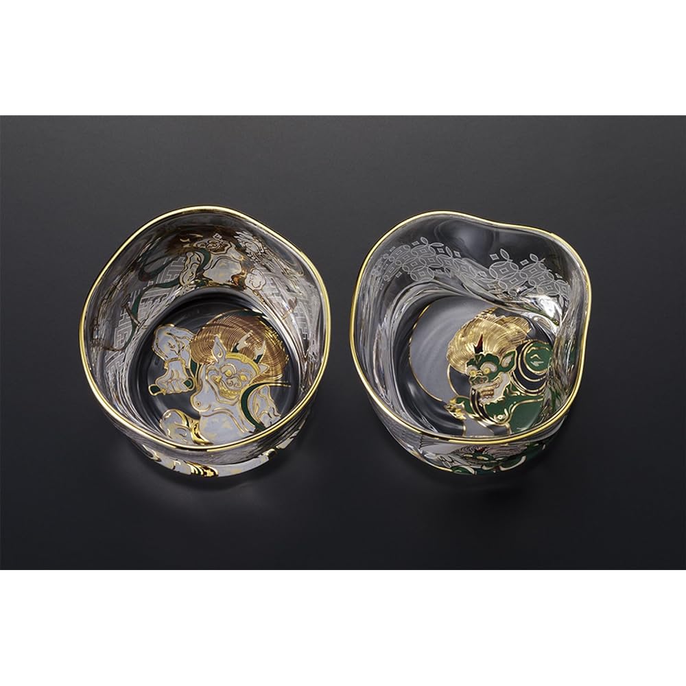 Adelia Sake Glass Pair Set Fujin Raijin 100ml [Premium Nippon Taste/Sake Glass/Sake] Made in Japan Present in Cosmetic Box Birthday Gift Present S-6226