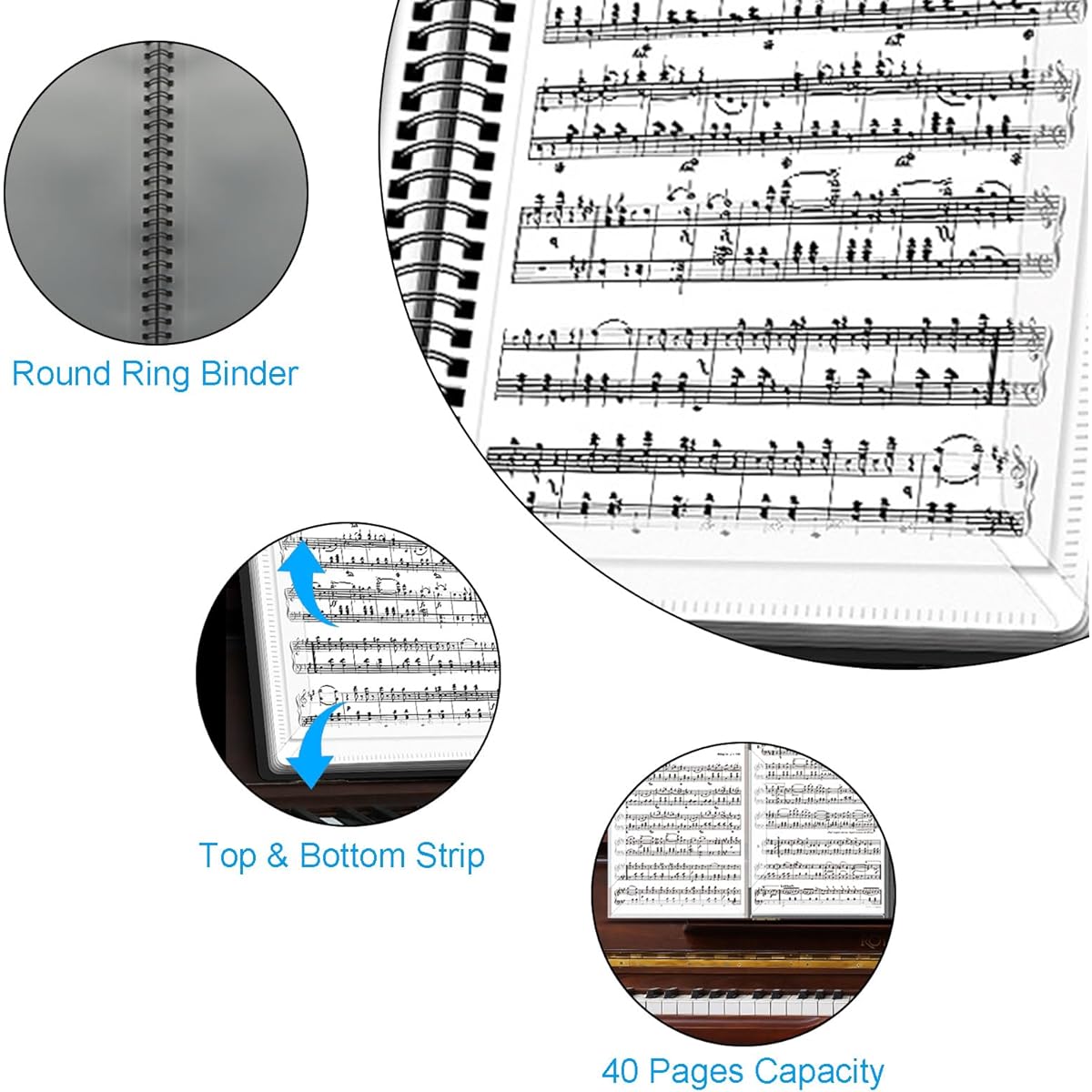 Sheet Music Folder 2 Pack 8.5 x 11 Music Binder 4 Pages 40 Pockets Writable Choir Folder (Black)