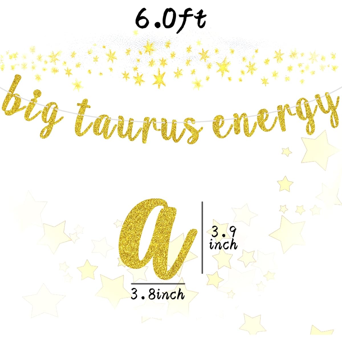 Large Taurus Energy Banner, Happy Taurus Birthday Bunting Sign, 12 Zodiac Theme Birthday Party Decorations Supplies, Gold Glitter